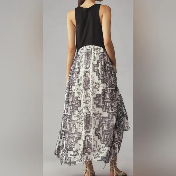 Anthropologie Sleeveless Scoop-Neck Maxi Dress Black/ White Size Xs